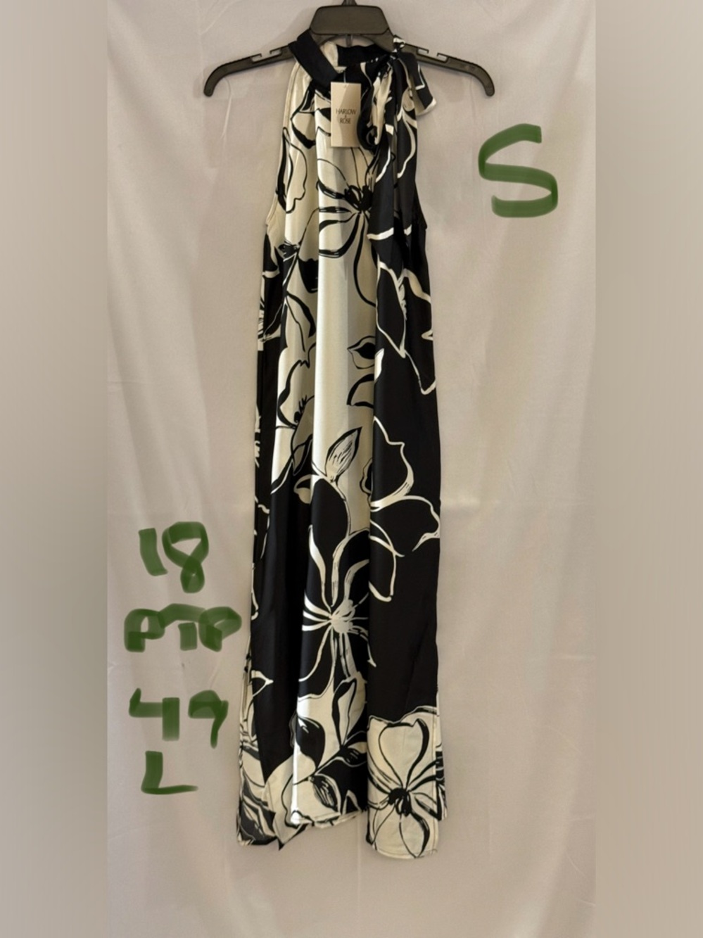 Elegant Black & White Floral Halter Maxi Dress